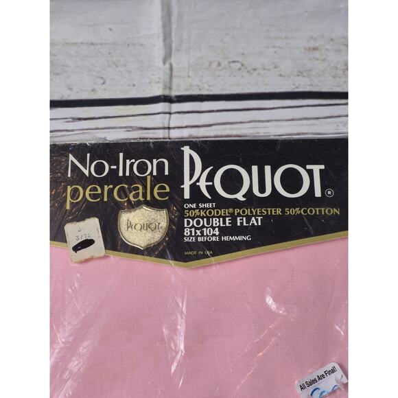Vintage Pequot Double Flat Sheet 81 x 104 No Iron Percale Solid Pink Sheet - Picture 2 of 5